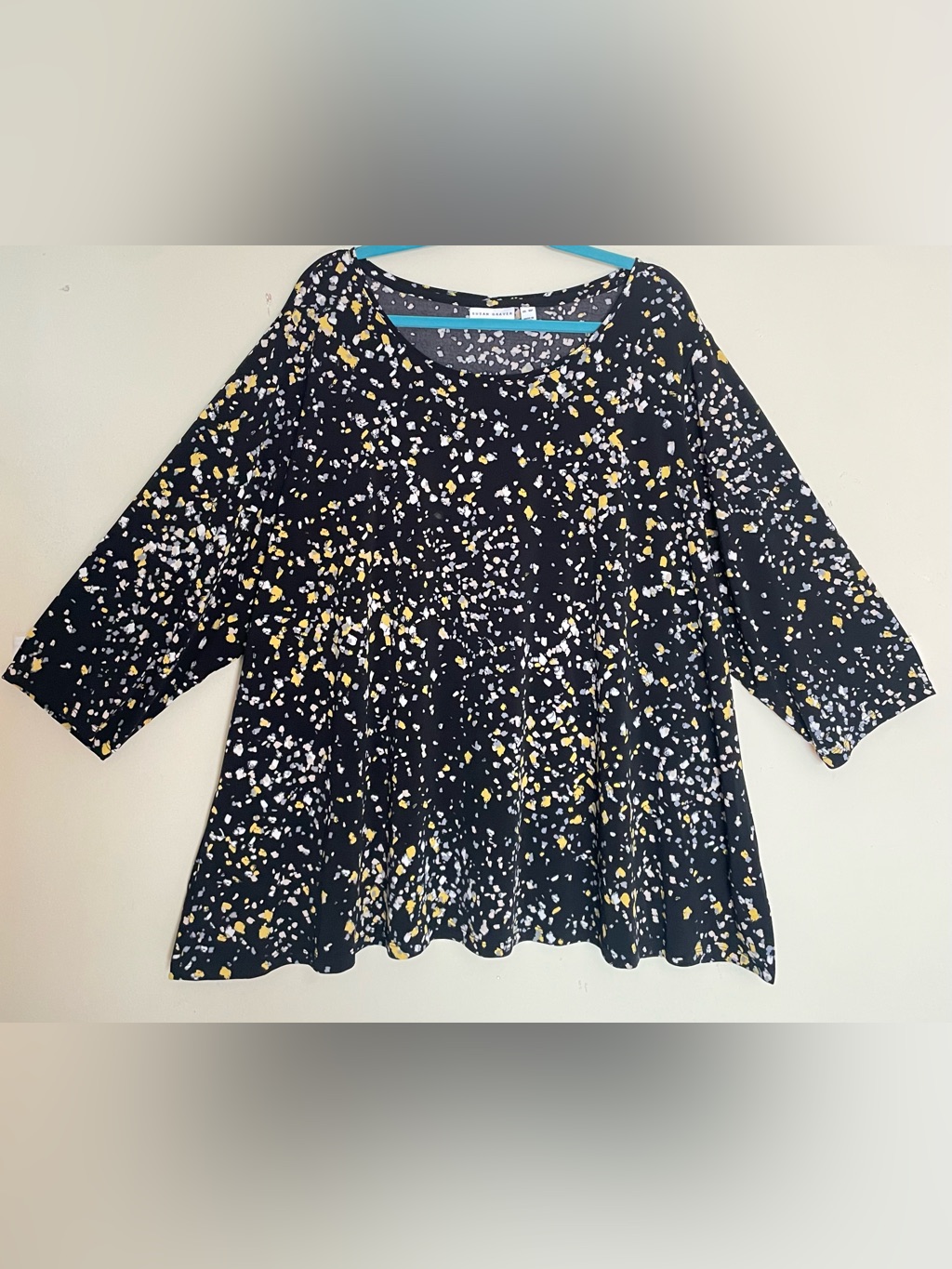 Susan Graver Black, Yellow, Gray Speckled Liquid Knit Top
